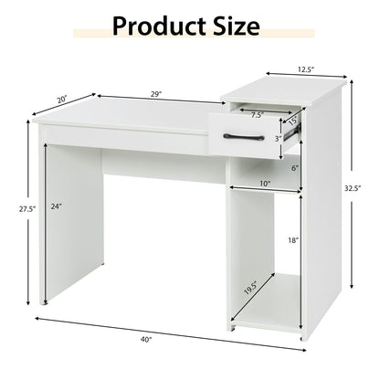 Computer Desk PC Laptop Table with Drawer and Shelf-White