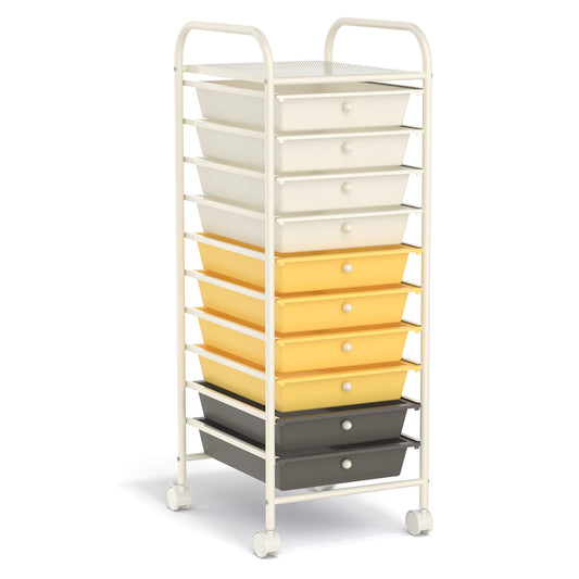 10 Drawer Rolling Storage Cart Organizer with 4 Universal Casters-Yellow