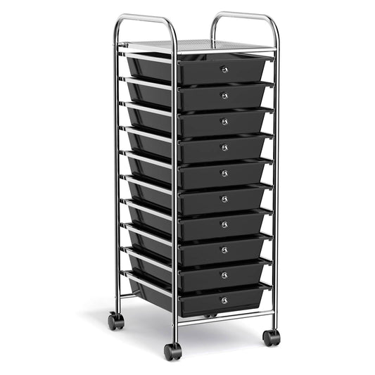 10 Drawer Rolling Storage Cart Organizer with 4 Universal Casters-Black - Direct by Wilsons Home Store