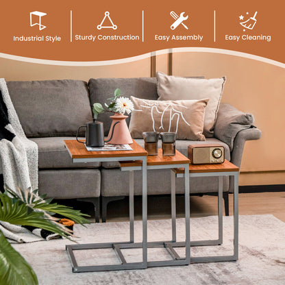 3 Pieces Multifunctional Coffee End Table Set-Brown