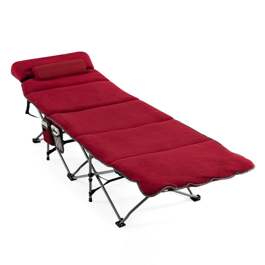 Folding Retractable Travel Camping Cot with Mattress and Carry Bag-Red