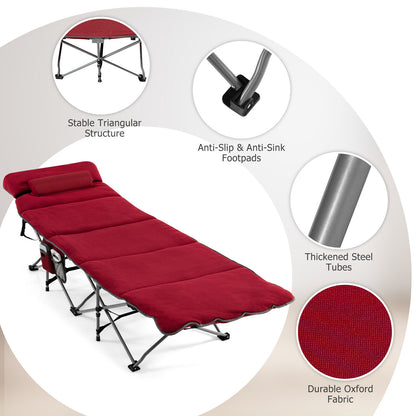 Folding Retractable Travel Camping Cot with Mattress and Carry Bag-Red