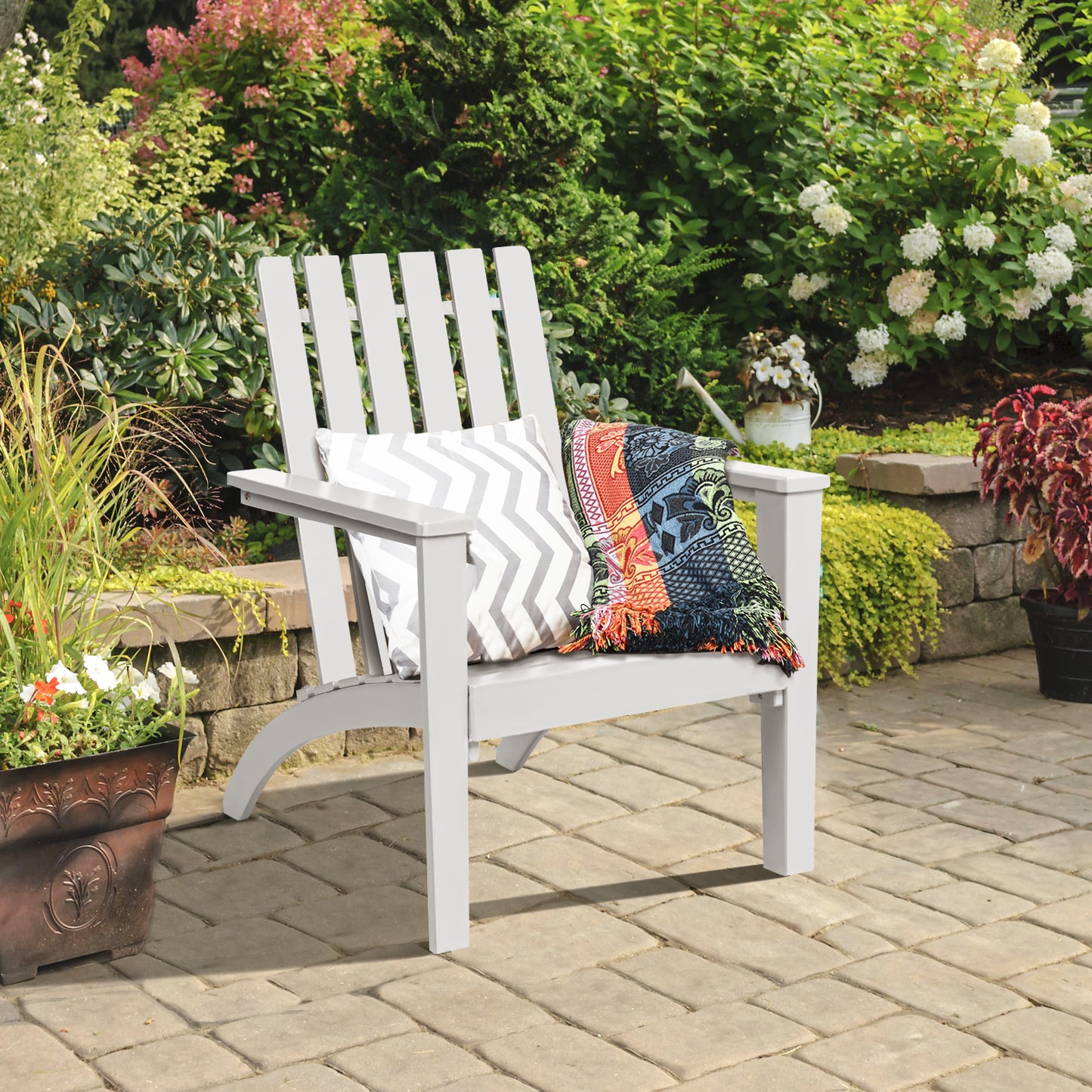 Outdoor Durable Patio Acacia Wood Adirondack Lounge Armchair-White