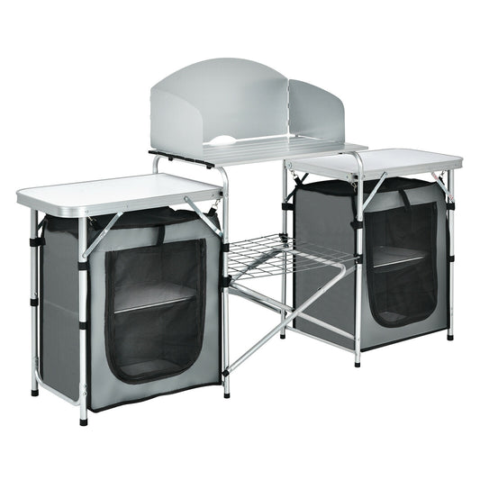 Folding Camping Table with Storage Organizer-Gray