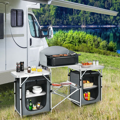 Folding Camping Table with Storage Organizer-Black