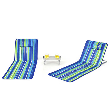 3 Pieces Beach Lounge Chair Mat Set 2 Adjustable Lounge Chairs with Table Stripe-Stripe
