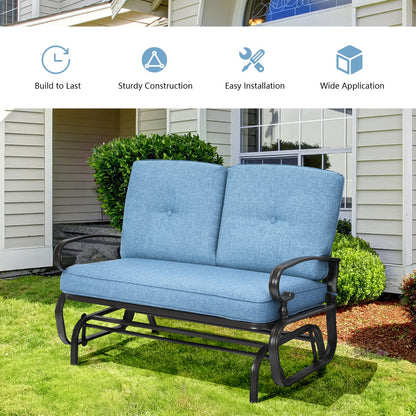 2 Seats Outdoor Swing Glider Chair with Comfortable Cushions-Beige