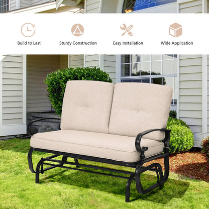 2 Seats Outdoor Swing Glider Chair with Comfortable Cushions-Beige