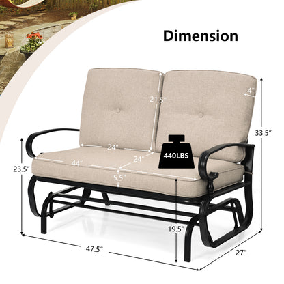 2 Seats Outdoor Swing Glider Chair with Comfortable Cushions-Beige