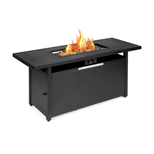 57 Inch 50000 Btu Rectangular Propane Outdoor Fire Pit Table-Black