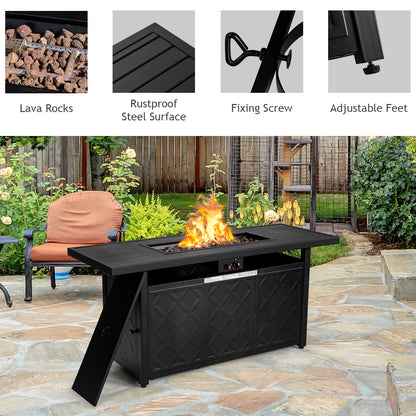 57 Inch 50000 Btu Rectangular Propane Outdoor Fire Pit Table-Black
