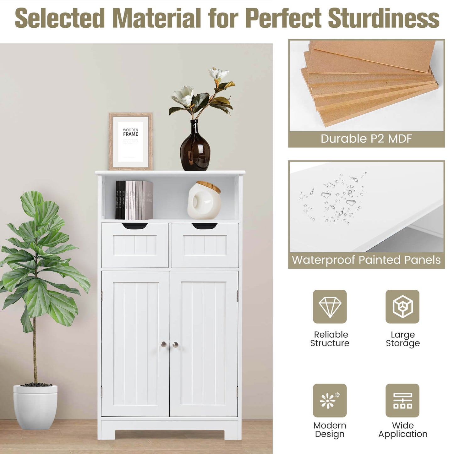 Bathroom Wooden Side Cabinet  with 2 Drawers and 2 Doors-Black