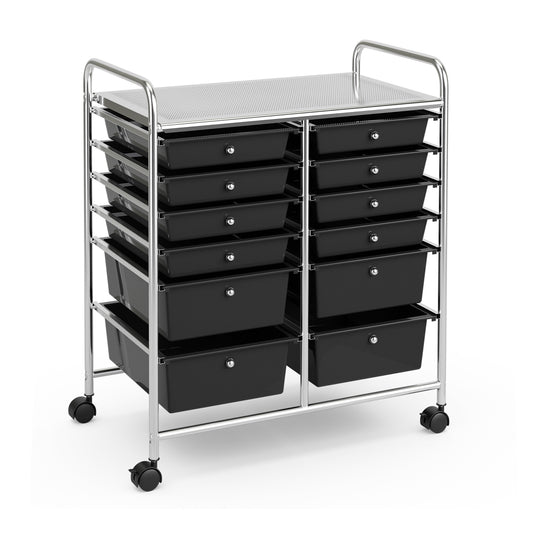 12 Storage Drawer Organizer Bins Rolling Cart-Black