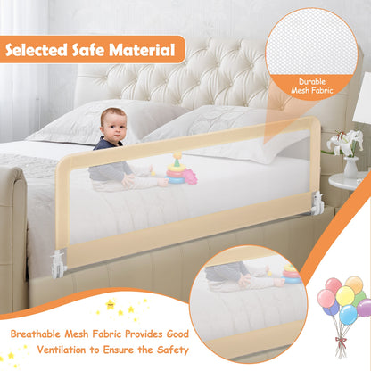 59 Inch Extra Long Folding Breathable Baby Children Toddlers Bed Rail Guard with Safety Strap-Beige
