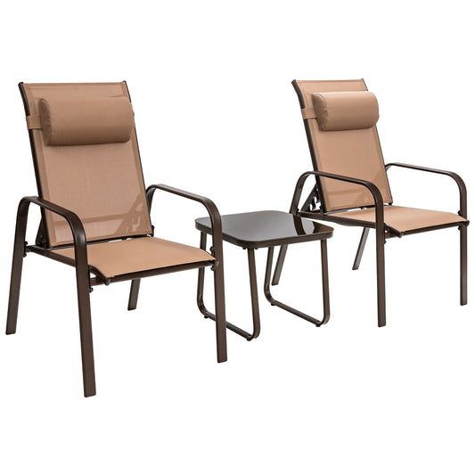 3 Pieces Patio Bistro Furniture Set with Adjustable Backrest-Coffee
