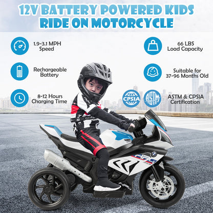 12V Licensed BMW Kids Motorcycle Ride-On Toy for 37-96 Months Old Kids-Blue