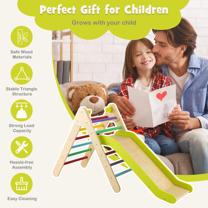 2-in-1 Wooden Triangle Climber Set with Gradient Adjustable Slide-Multicolor
