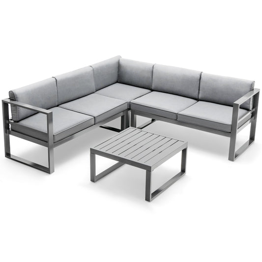4 Pieces Aluminum Patio Furniture Set with Thick Seat and Back Cushions-Gray