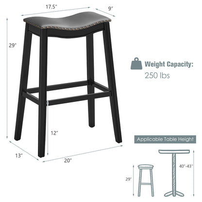 Set of 2 29 Inch Backless Wood Nailhead Barstools with PVC Leather Seat-Black
