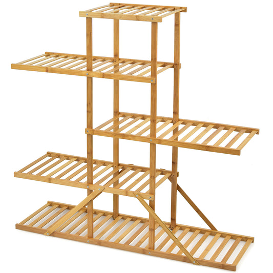 5-tier 10 Potted Bamboo Plant Stand-Natural