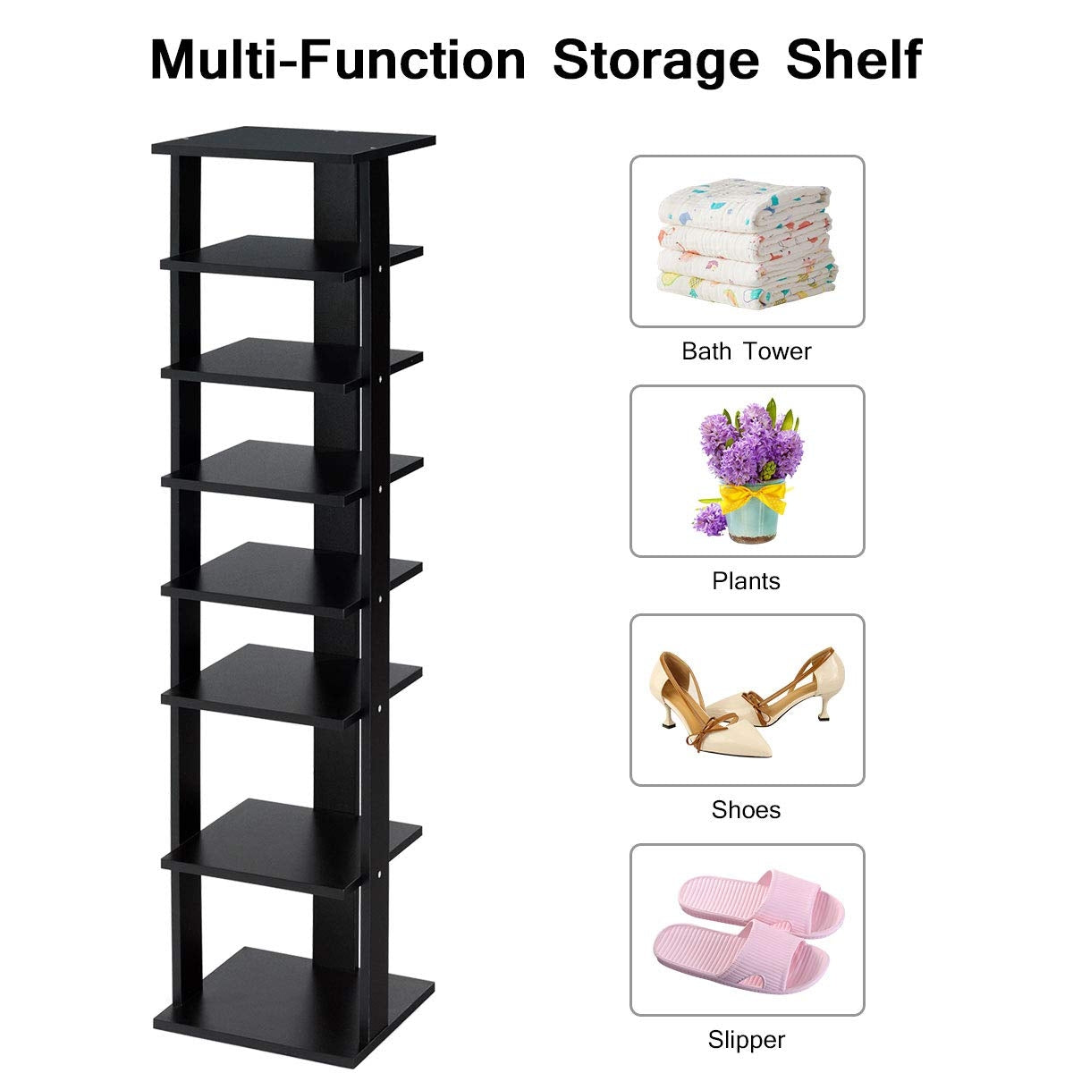 7-Tier Shoe Rack Practical Free Standing Shelves Storage Shelves-Black