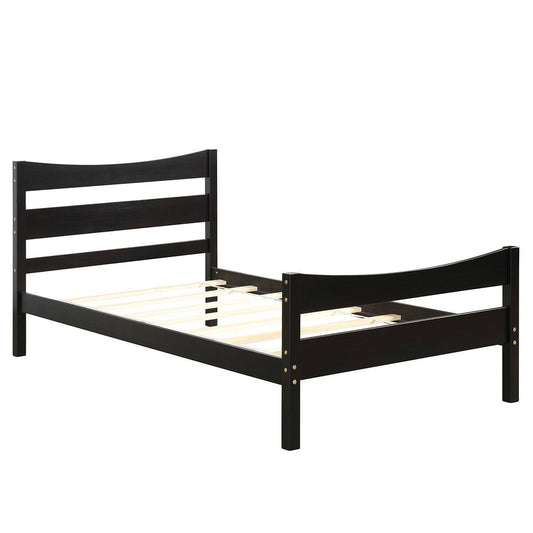 Twin Size Platform Bed Frame Foundation Slat Support -Dark Brown