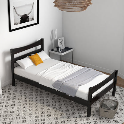 Twin Size Platform Bed Frame Foundation Slat Support -Dark Brown