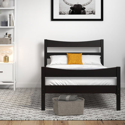 Twin Size Platform Bed Frame Foundation Slat Support -Dark Brown