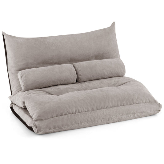 Adjustable Floor Sofa Bed with 2 Lumbar Pillows-Gray