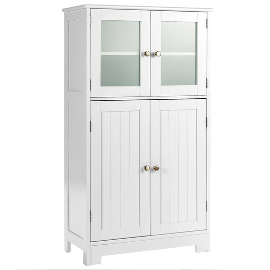 Bathroom Floor Storage Locker Kitchen Cabinet with Doors and Adjustable Shelf-White