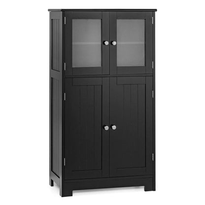 Bathroom Floor Storage Locker Kitchen Cabinet with Doors and Adjustable Shelf-Black