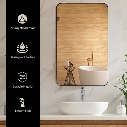 32 Inch x 20 Inch Metal Frame Wall-Mounted Rectangle Mirror-Black