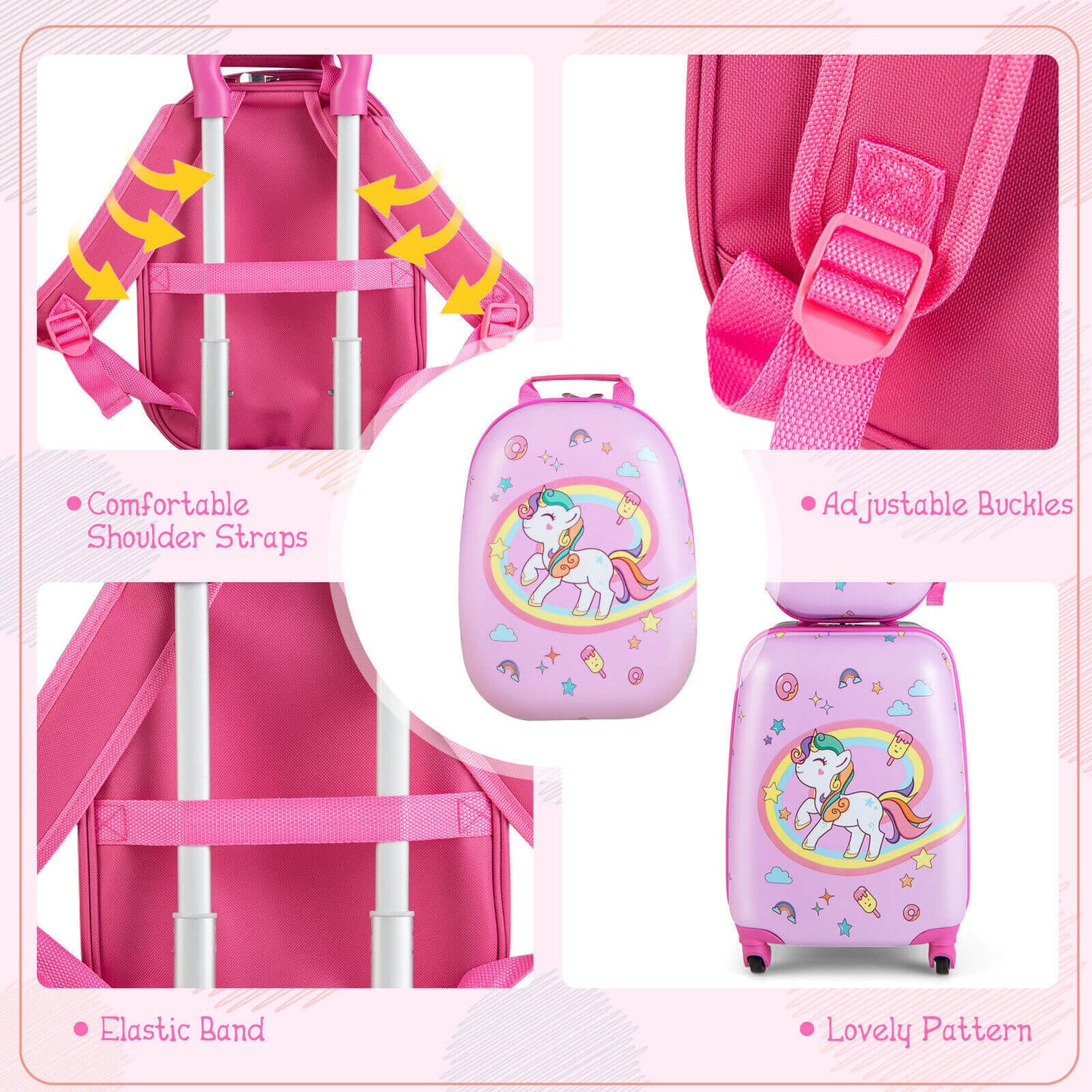 2 Pieces Kids Carry-on Luggage Set with 12 Inch Backpack-Pink