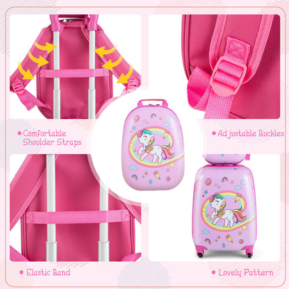 2 Pieces Kids Carry-on Luggage Set with 12 Inch Backpack-Pink