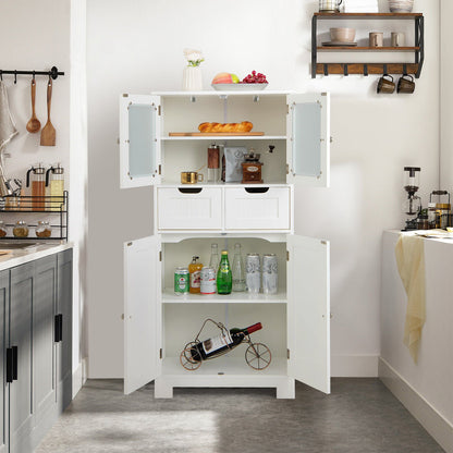 3 Tier Freee-Standing Bathroom Cabinet with 2 Drawers and Glass Doors-White