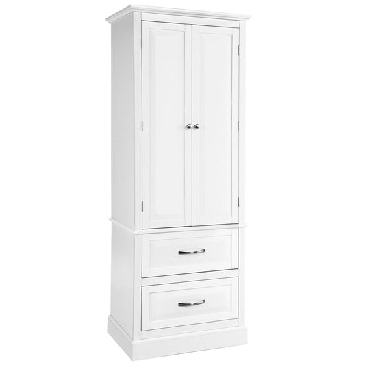 62 Inch Freestanding Bathroom Cabinet with Adjustable Shelves and 2 Drawers-White
