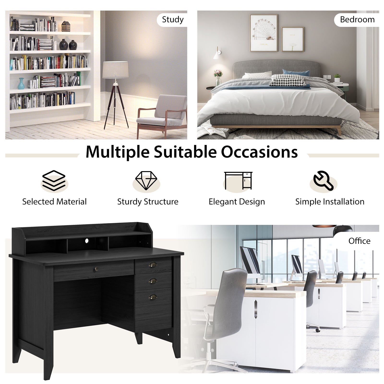 PC Laptop Writing Computer Desk -Black - Direct by Wilsons Home Store