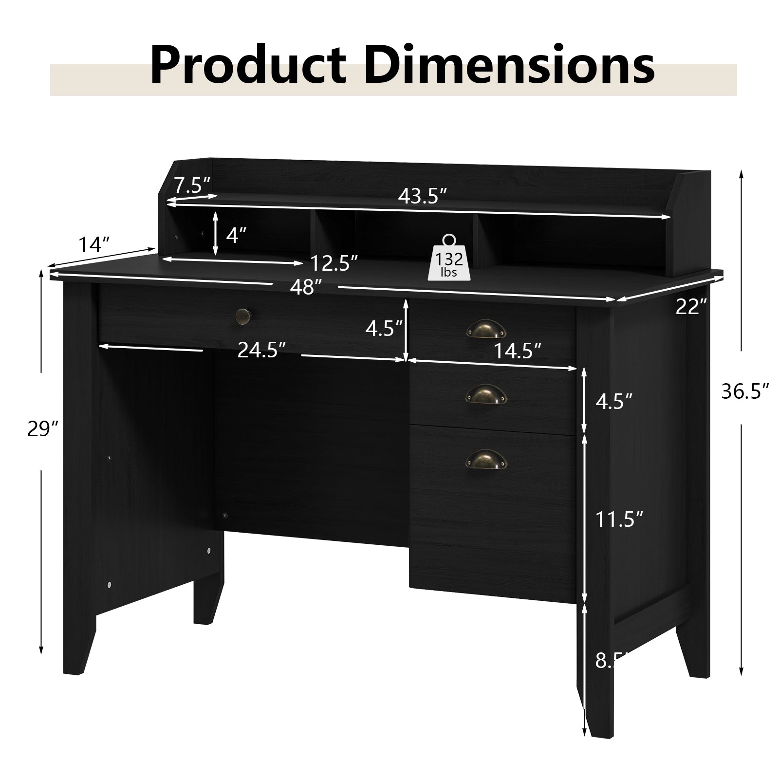 PC Laptop Writing Computer Desk -Black - Direct by Wilsons Home Store