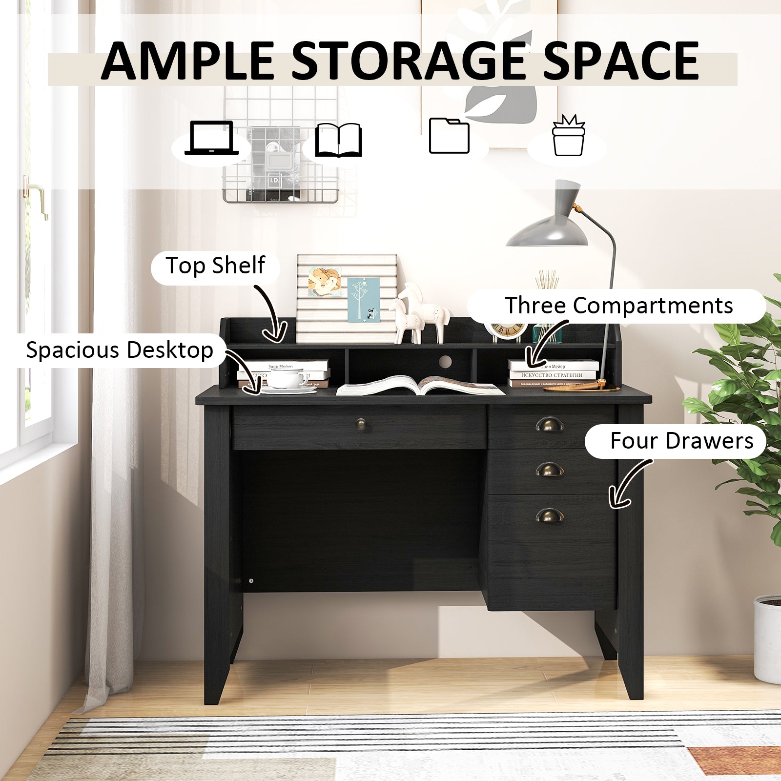 PC Laptop Writing Computer Desk -Black - Direct by Wilsons Home Store