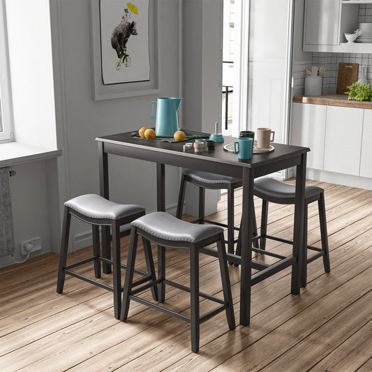 5 Pieces Dining Set with 4 Upholstered Stools