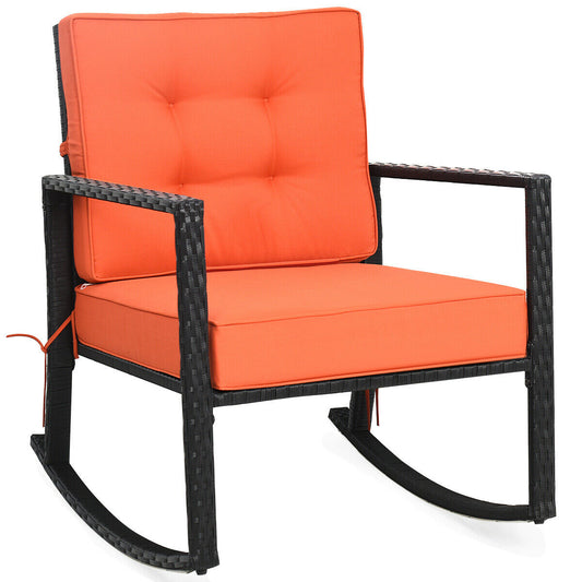 Patio Rattan Rocker Outdoor Glider Rocking Chair Cushion Lawn-Orange