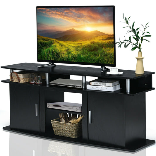 63" TV Entertainment Console Center with 2 Cabinets-Black