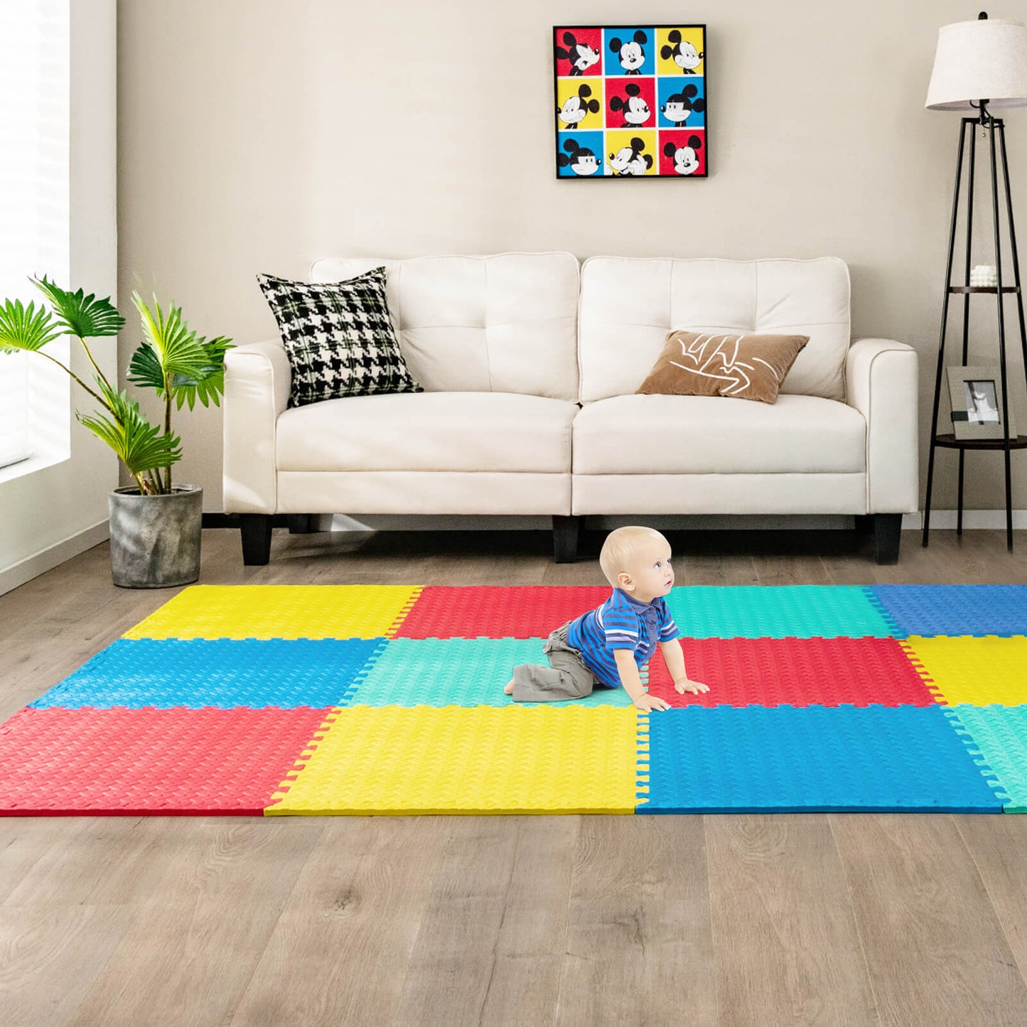 12 Pieces Puzzle Interlocking Flooring Mat with Anti-slip and Waterproof Surface-Multicolor