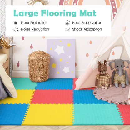 12 Pieces Puzzle Interlocking Flooring Mat with Anti-slip and Waterproof Surface-Multicolor