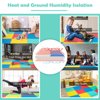 12 Pieces Puzzle Interlocking Flooring Mat with Anti-slip and Waterproof Surface-Multicolor