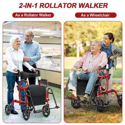 Folding Rollator Walker with 8-inch Wheels and Seat-Black