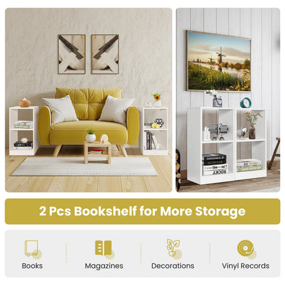 2 Pieces 2-tier Bookcase Set with Anti-toppling Device-White