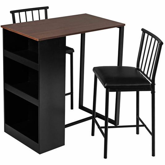 3 Piece Counter Height Pub Dining Set-Brown