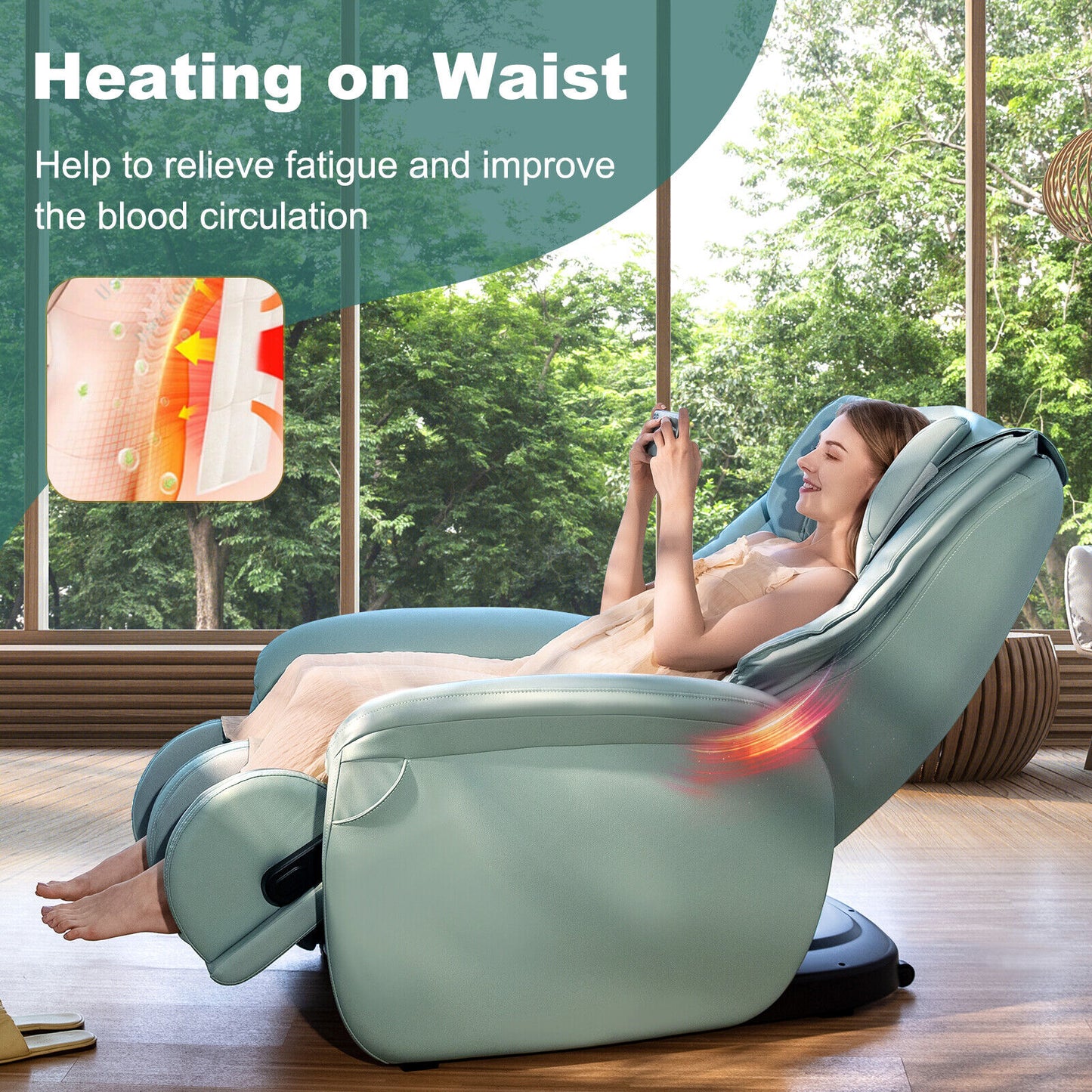 Soothe 26 - Full Body Zero Gravity Massage Chair with Pillow-Pale Turquoise
