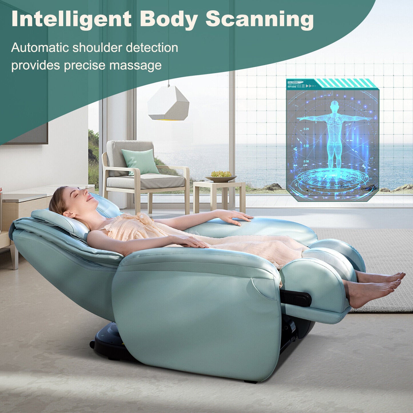 Soothe 26 - Full Body Zero Gravity Massage Chair with Pillow-Pale Turquoise
